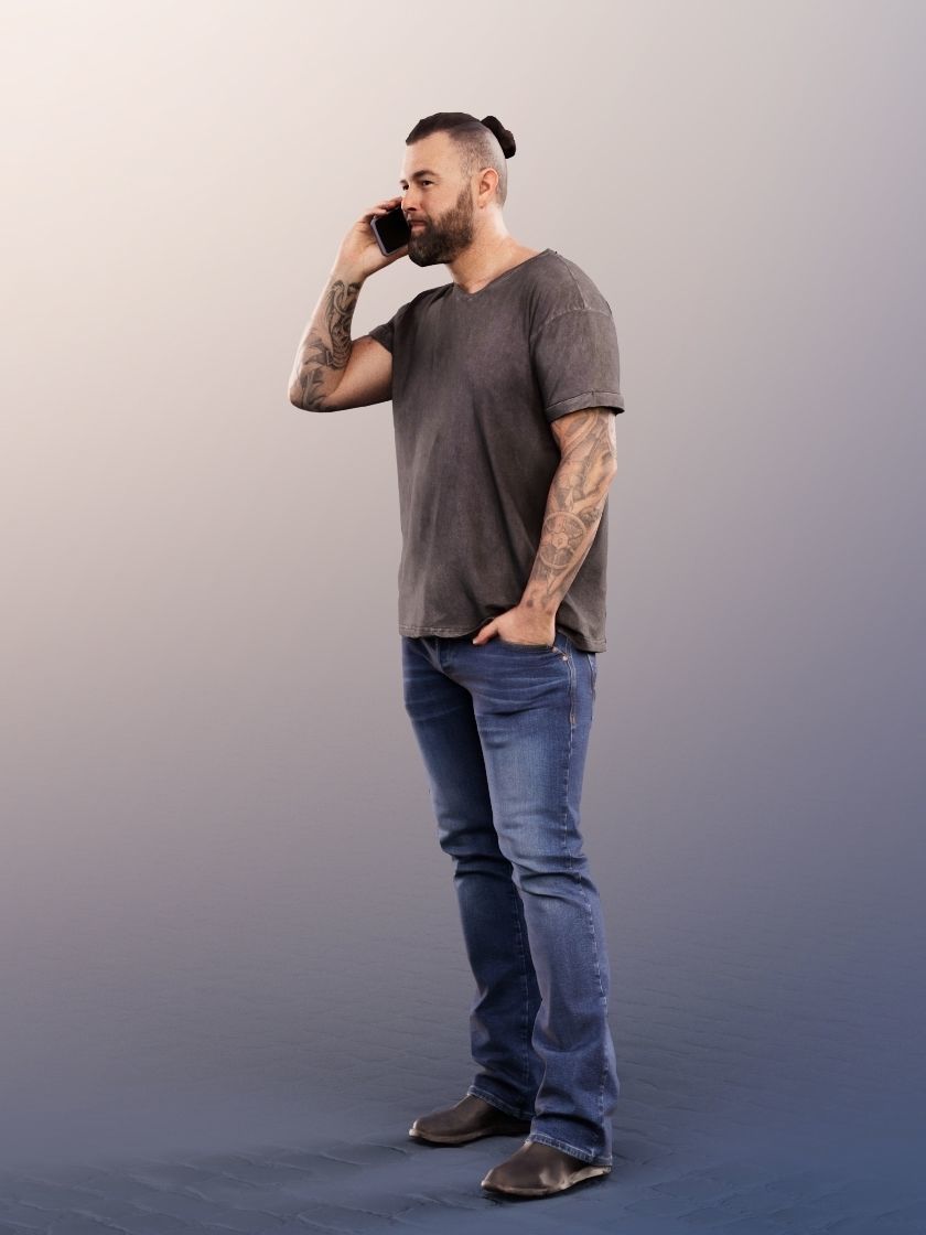 Olaf 13335 - Casual Man Standing Phone Call Low-poly 3D model_3