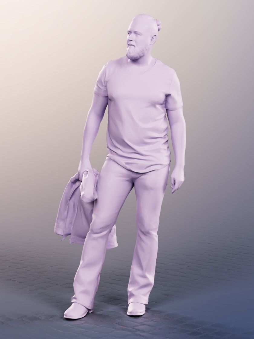 Olaf 13329 - Standing Casual Man Holding Jacked Low-poly 3D model_5