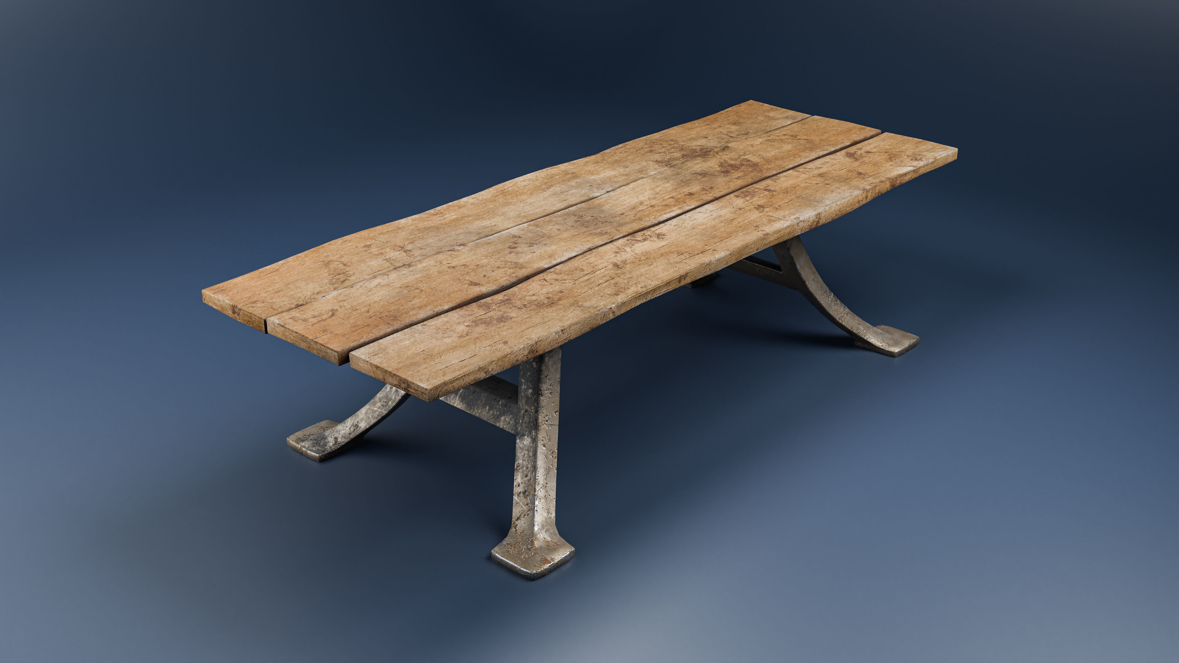 Antique wood table Low-poly 3D model_1