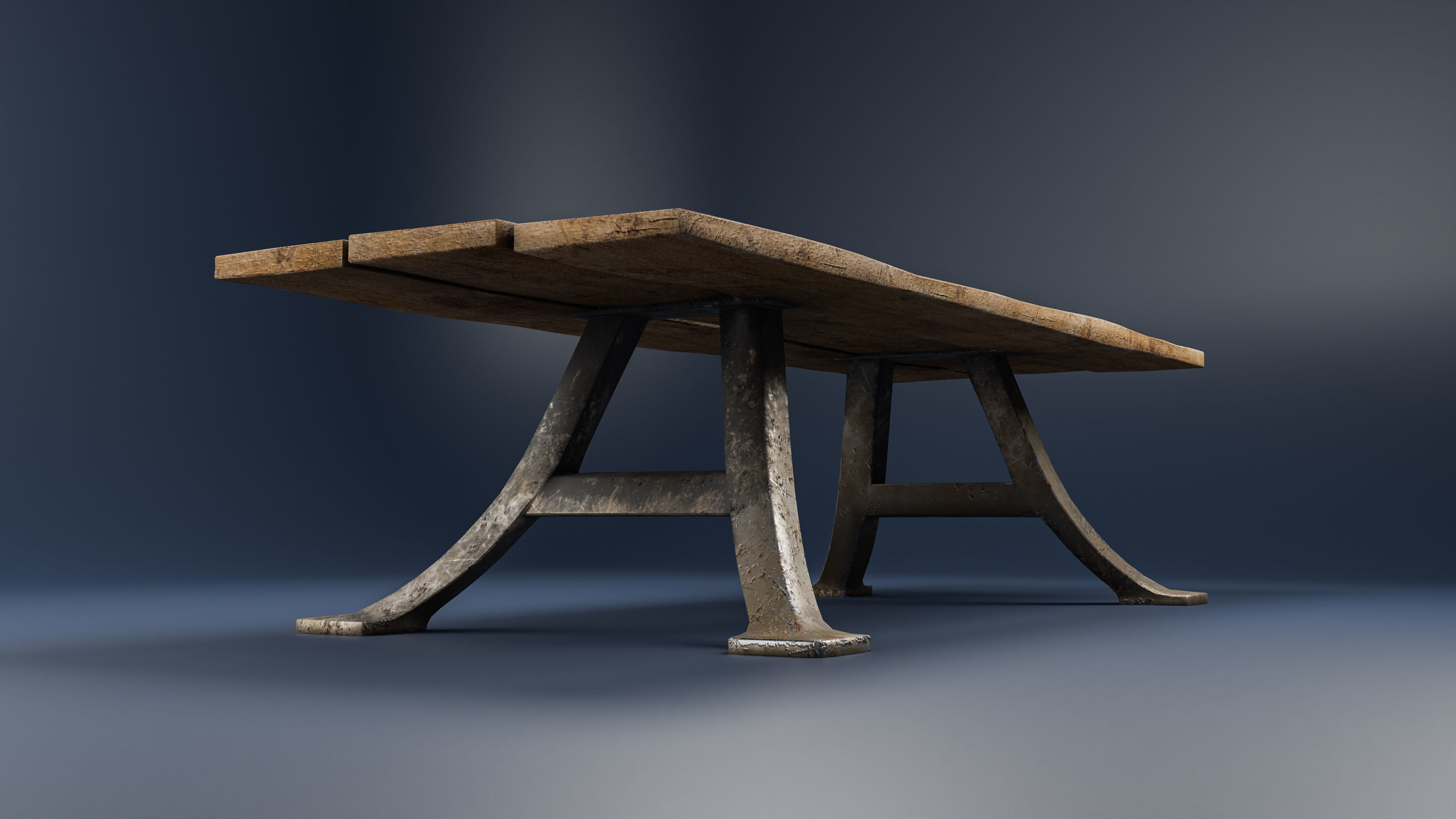 Antique wood table Low-poly 3D model_3