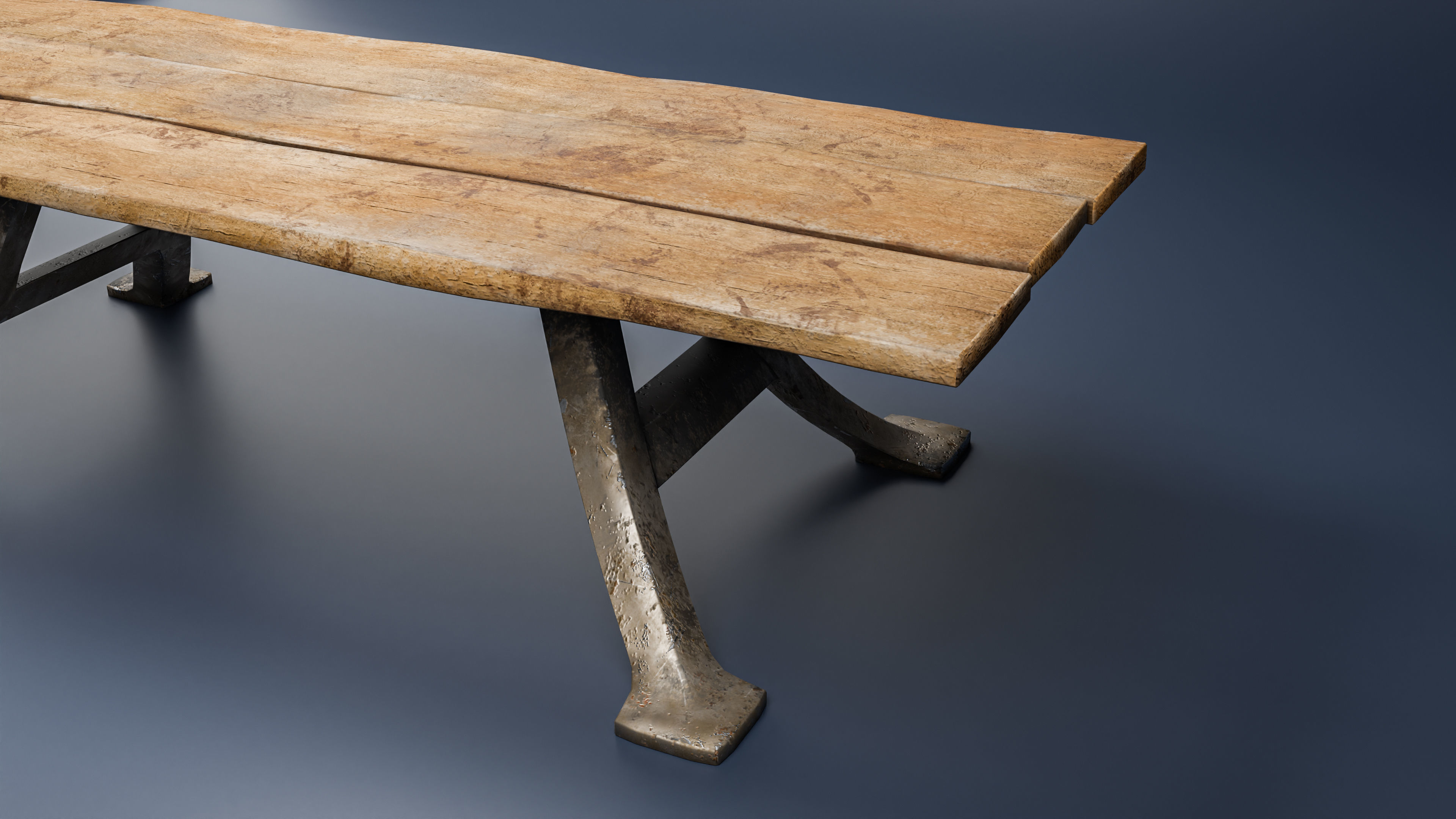 Antique wood table Low-poly 3D model_2