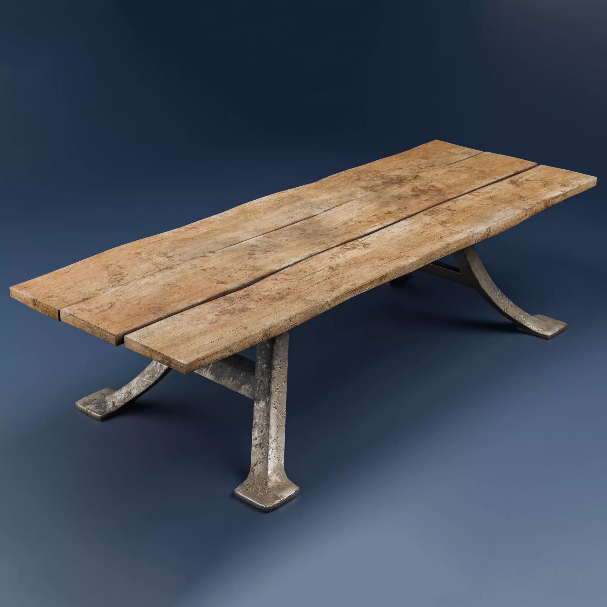 Antique wood table Low-poly 3D model_0