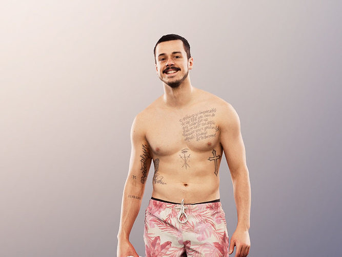 Sandro 13280 - Walking Man In Swimming Trunks With Towel Low-poly 3D model