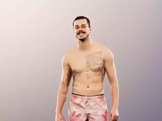 Sandro 13280 - Walking Man In Swimming Trunks With Towel