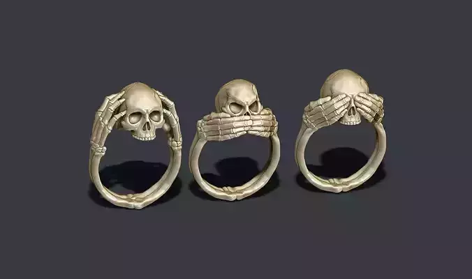 skeleton skull rings pack 3D print model