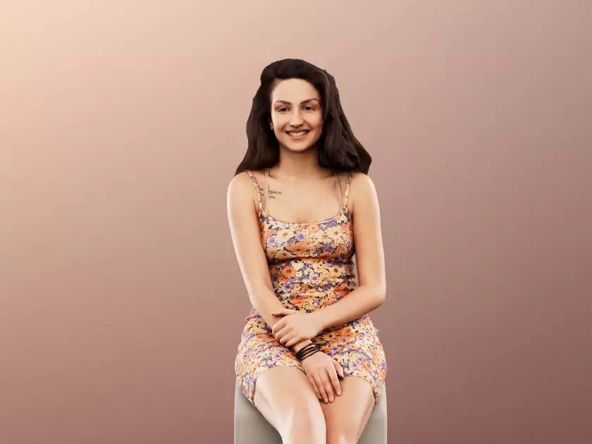 Camila 13023 - Sitting Young Woman In Summer Dress Low-poly 3D model