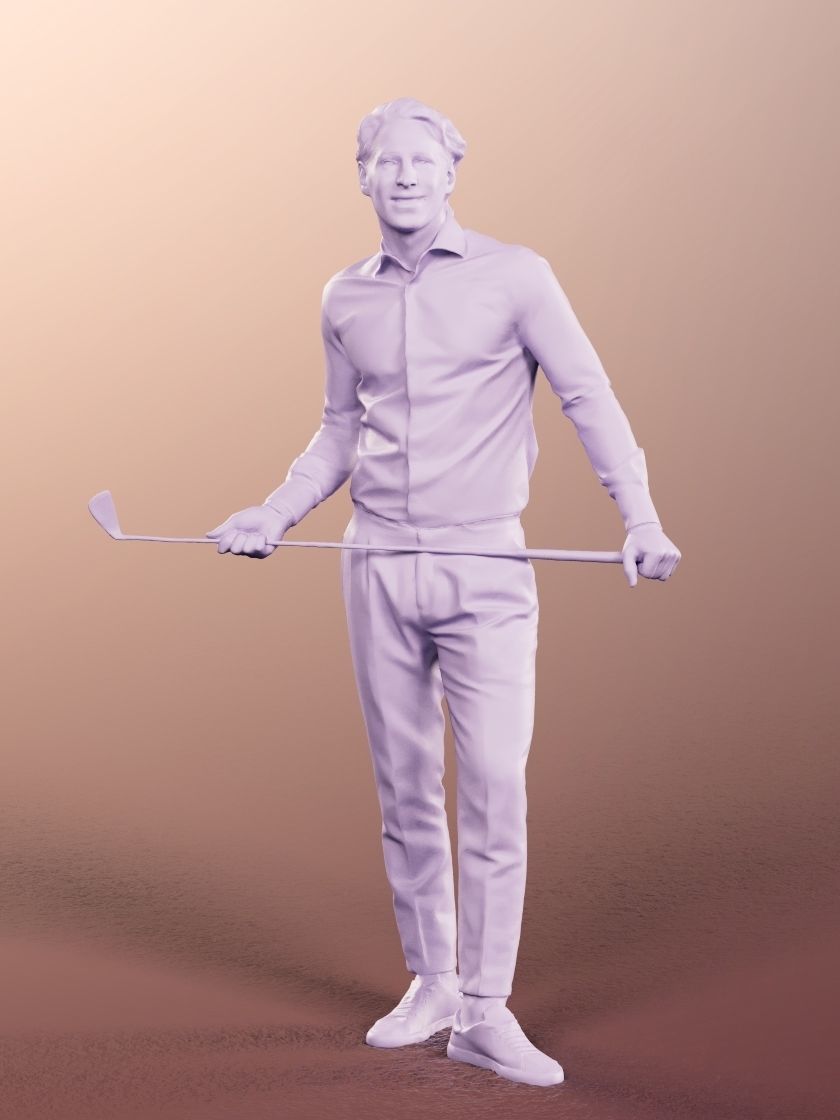 Mick 12999 - Standing Golf Player With Golf Club Low-poly 3D model_4