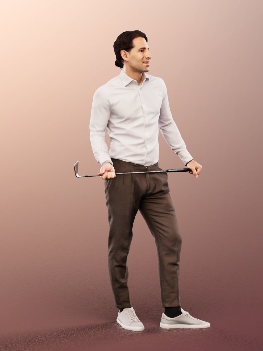 Mick 12999 - Standing Golf Player With Golf Club Low-poly 3D model_3