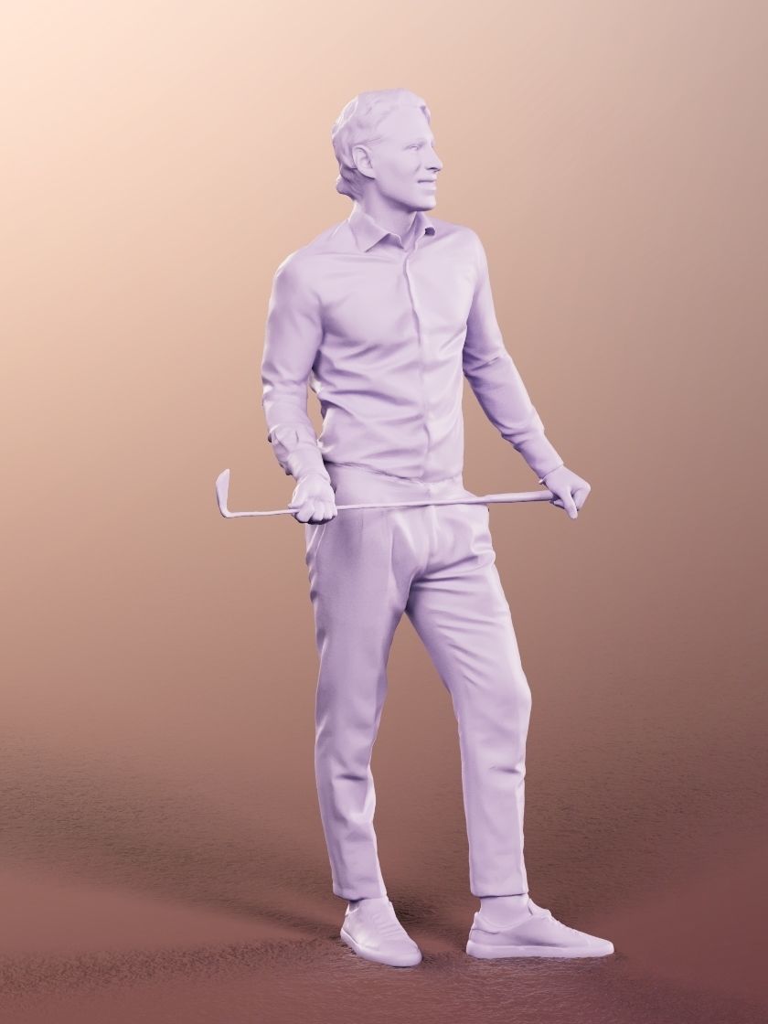 Mick 12999 - Standing Golf Player With Golf Club Low-poly 3D model_5