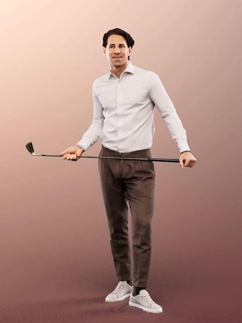 Mick 12999 - Standing Golf Player With Golf Club Low-poly 3D model_2