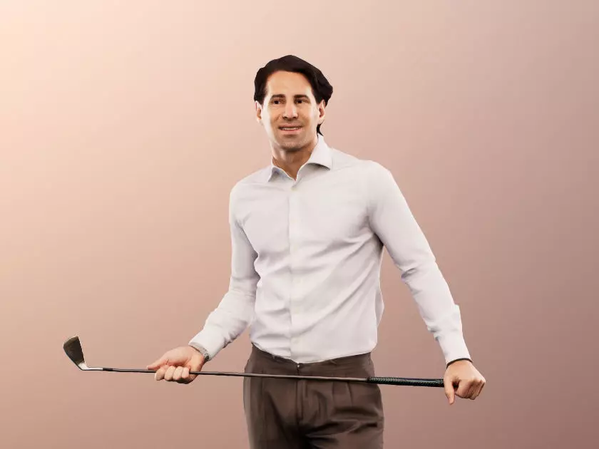 Mick 12999 - Standing Golf Player With Golf Club Low-poly 3D model_0