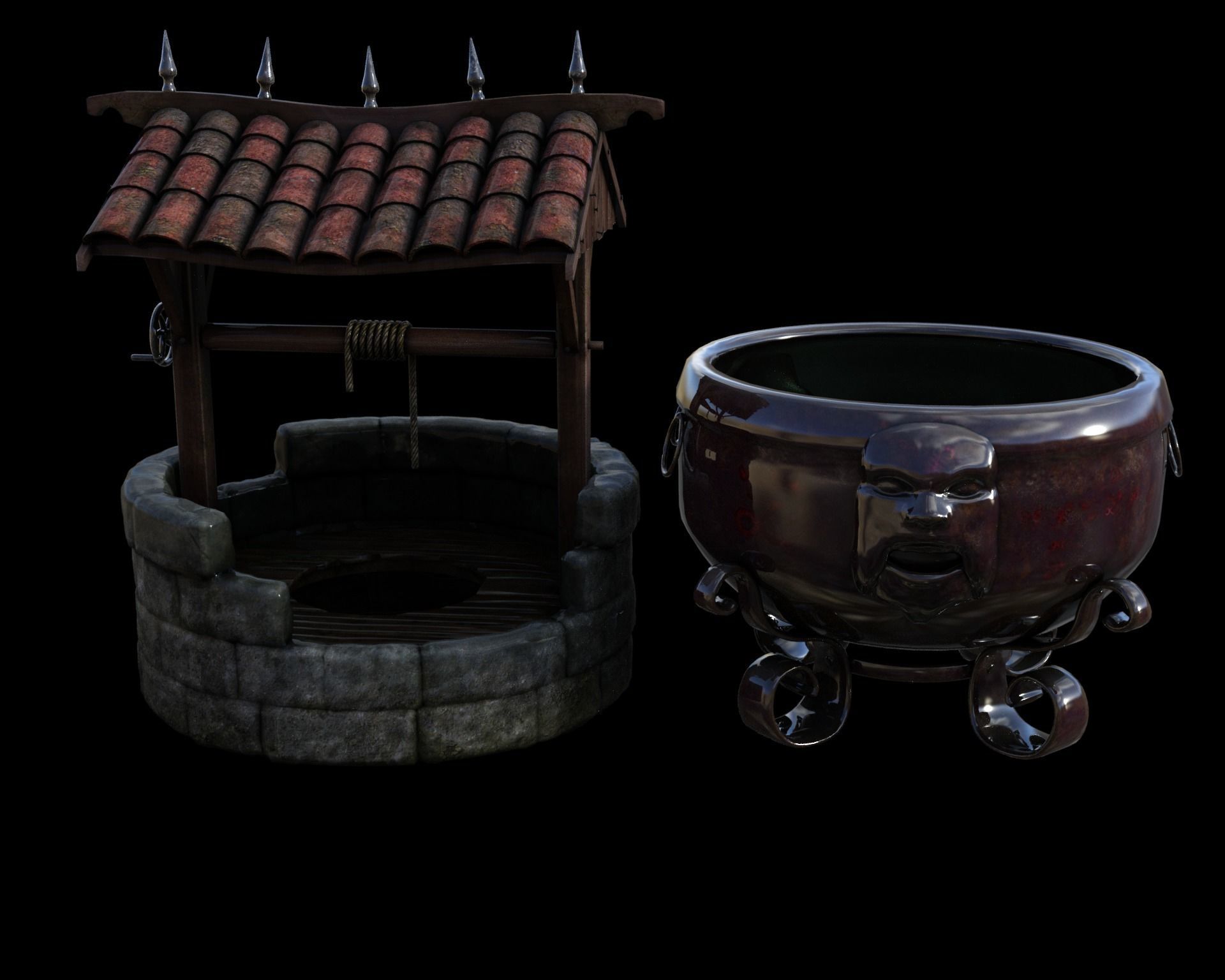 cauldron well Low-poly 3D model_4