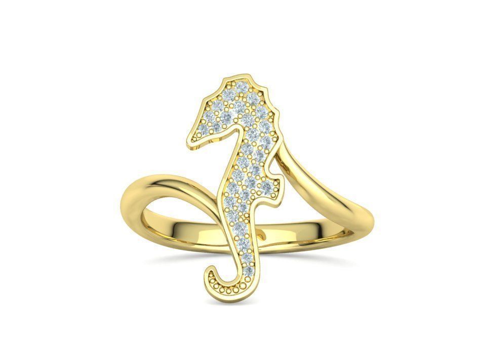 Diamond Seahorse  Bypass Ring 3dprint model 3D print model_7