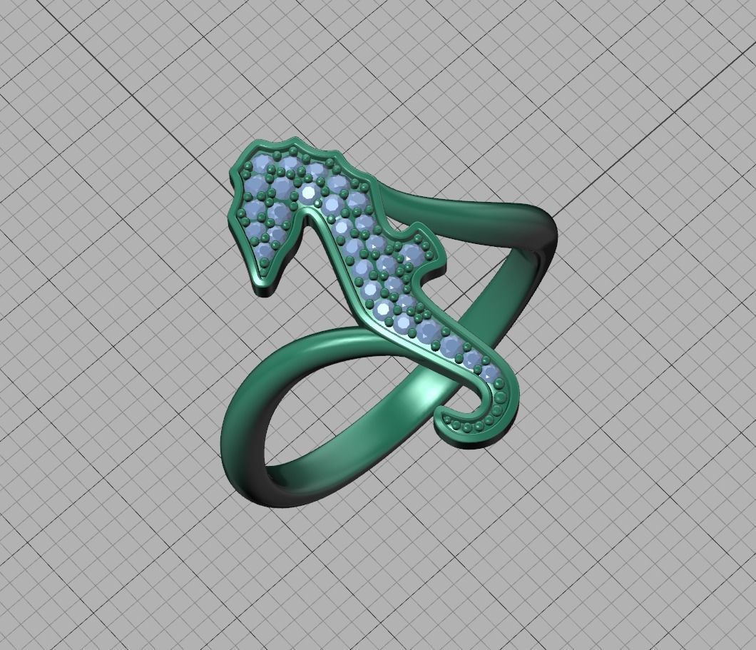 Diamond Seahorse  Bypass Ring 3dprint model 3D print model_21