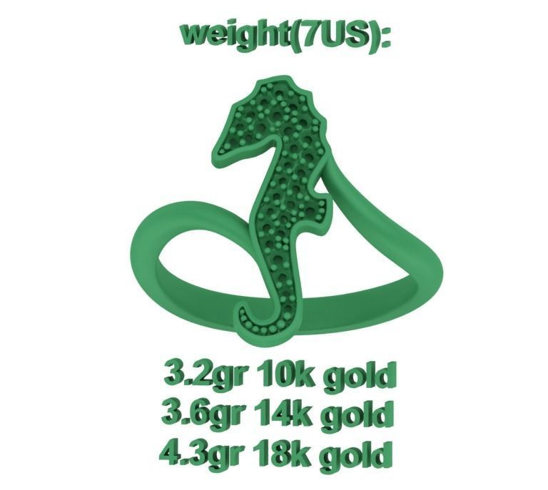 Diamond Seahorse  Bypass Ring 3dprint model 3D print model_10