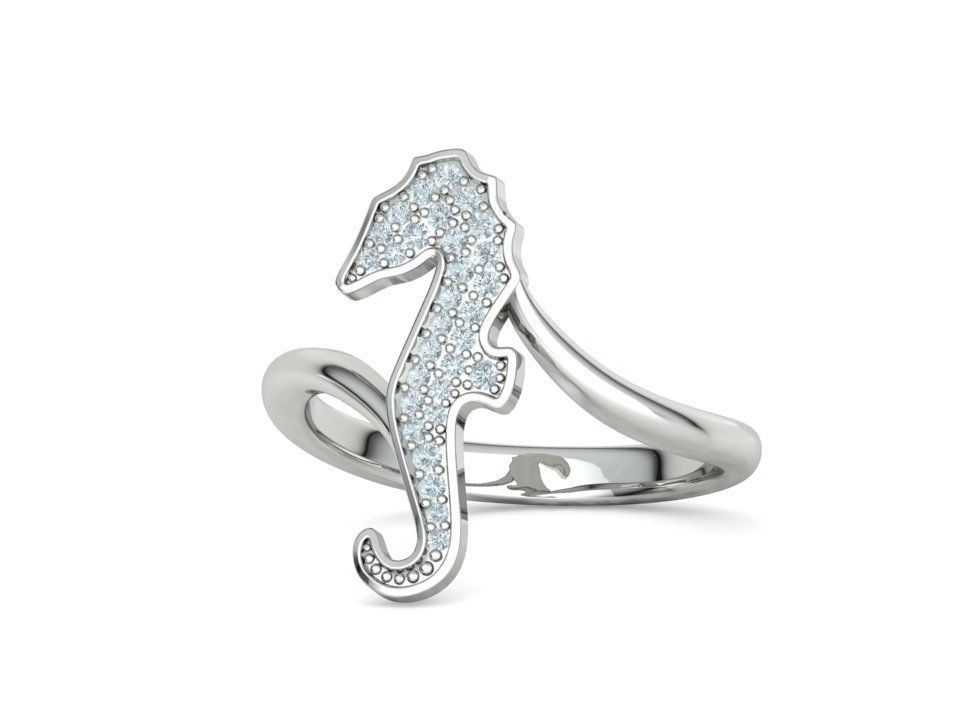 Diamond Seahorse  Bypass Ring 3dprint model 3D print model_26