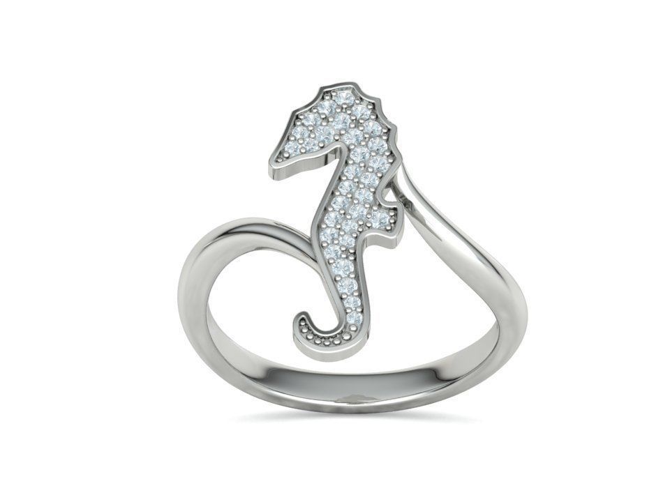 Diamond Seahorse  Bypass Ring 3dprint model 3D print model_29