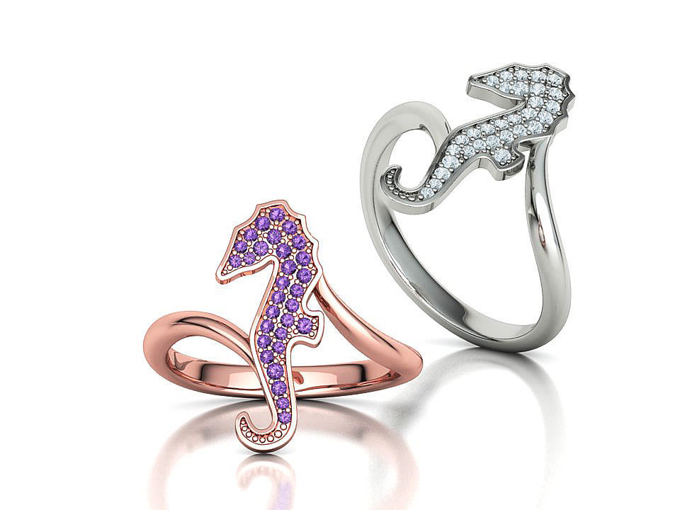 Diamond Seahorse  Bypass Ring 3dprint model 3D print model_2