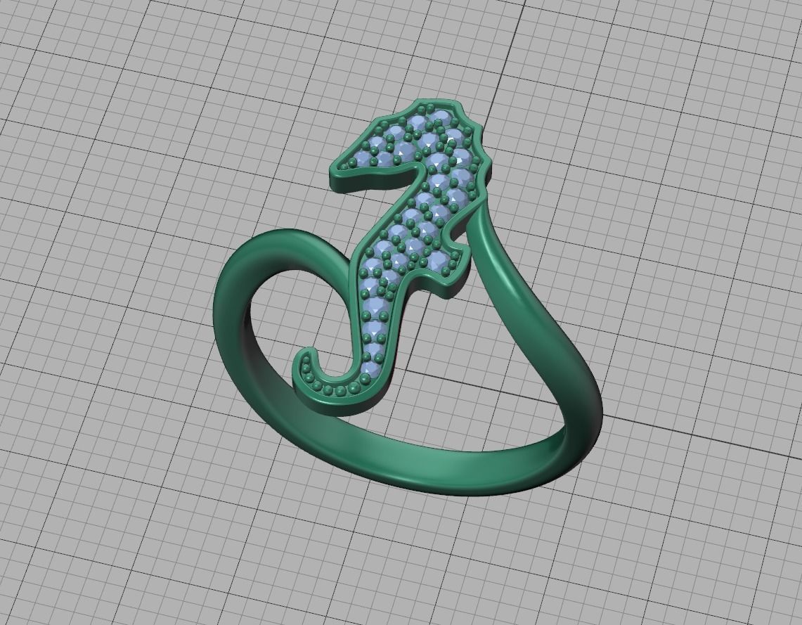 Diamond Seahorse  Bypass Ring 3dprint model 3D print model_20