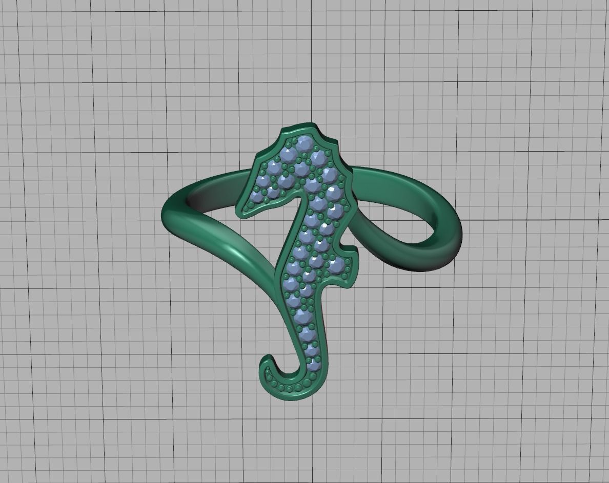 Diamond Seahorse  Bypass Ring 3dprint model 3D print model_23