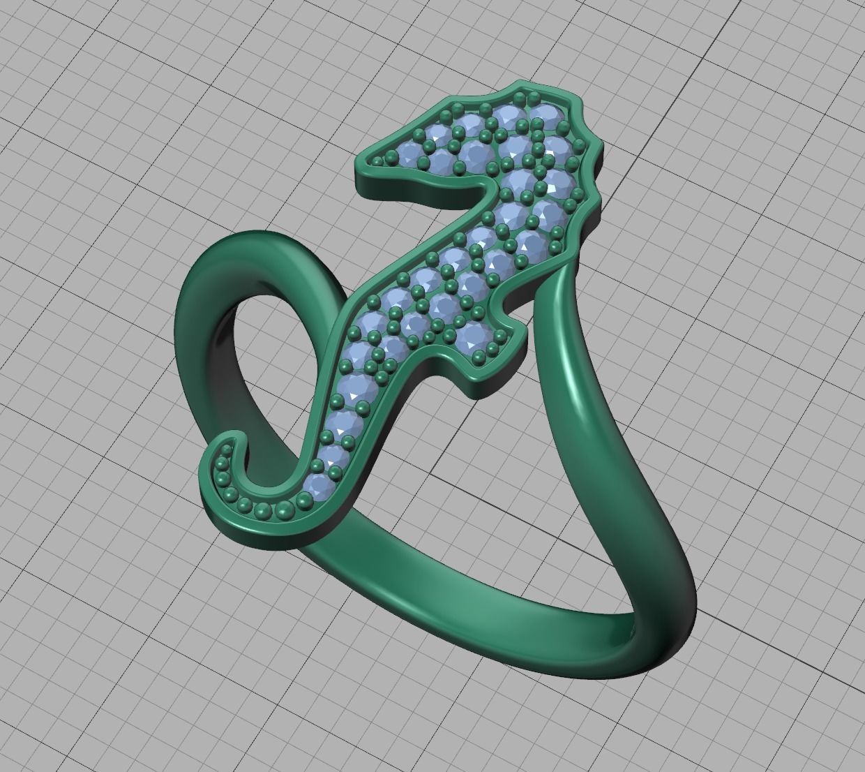 Diamond Seahorse  Bypass Ring 3dprint model 3D print model_19