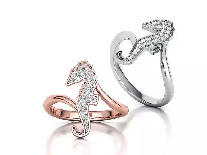 Diamond Seahorse  Bypass Ring 3dprint model 3D print model