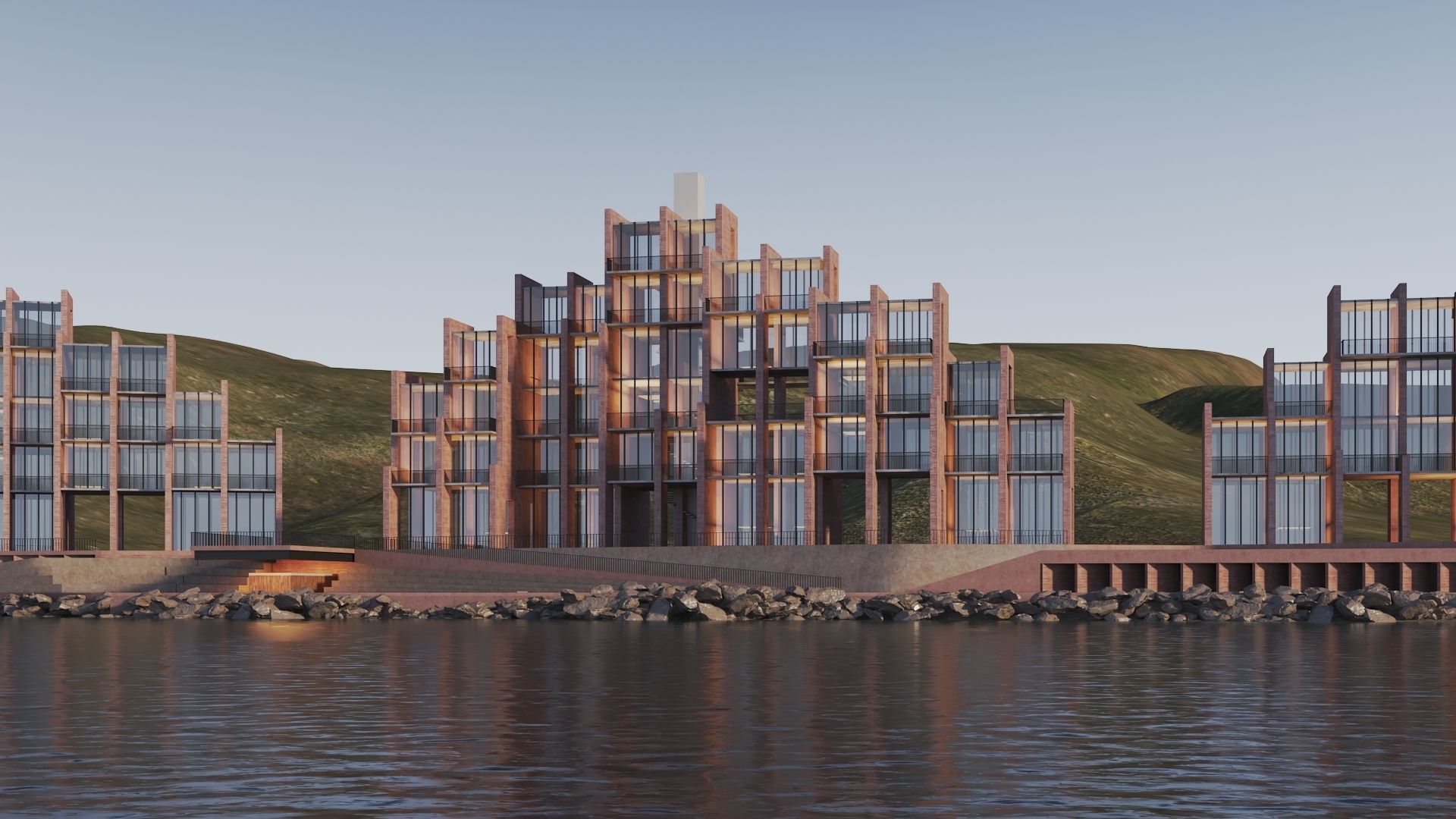 Apartments Buildings in front the beach 3D model_5