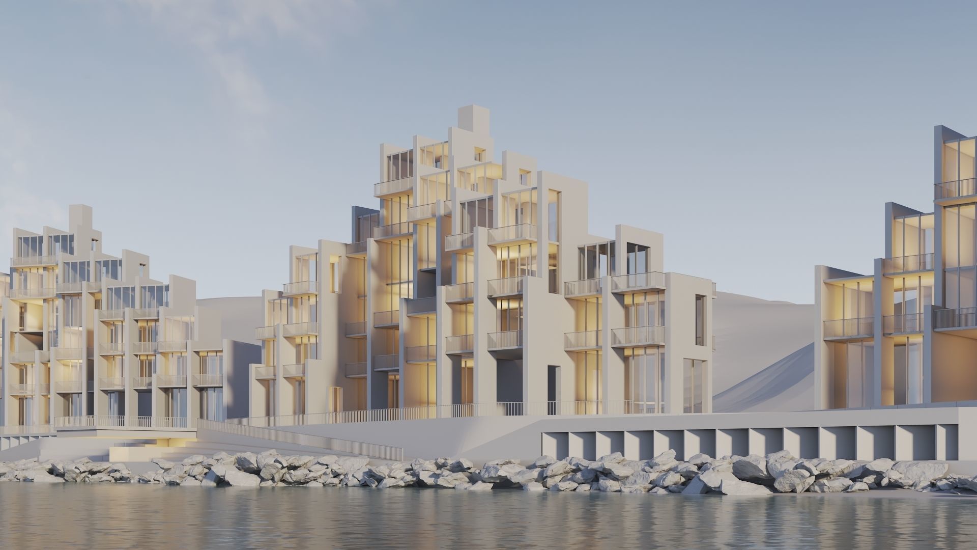 Apartments Buildings in front the beach 3D model_8