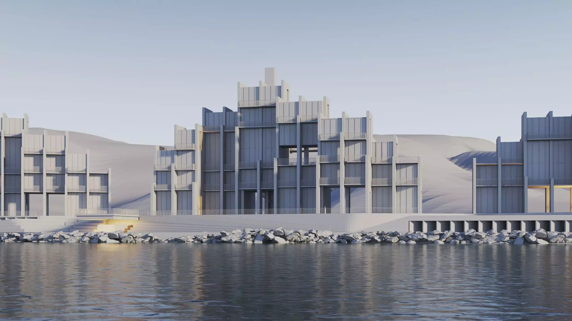 Apartments Buildings in front the beach 3D model_0