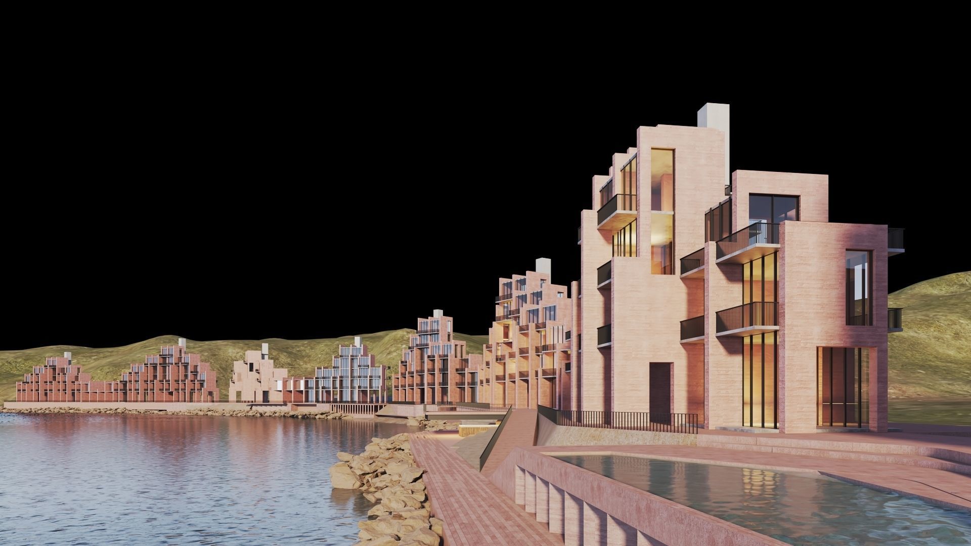 Apartments Buildings in front the beach 3D model_9