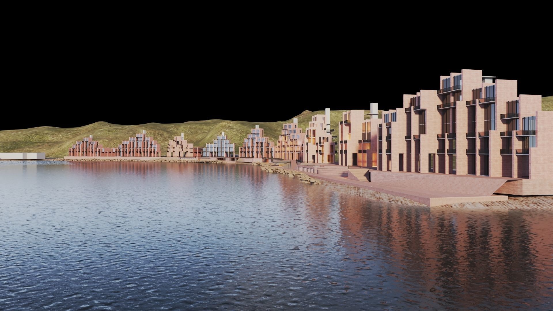 Apartments Buildings in front the beach 3D model_11