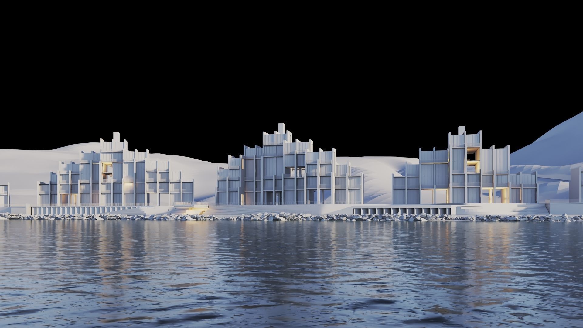 Apartments Buildings in front the beach 3D model_2