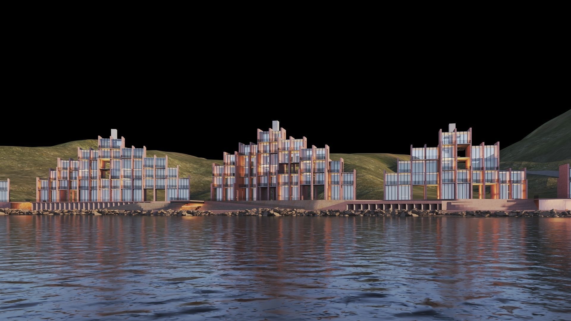 Apartments Buildings in front the beach 3D model_6