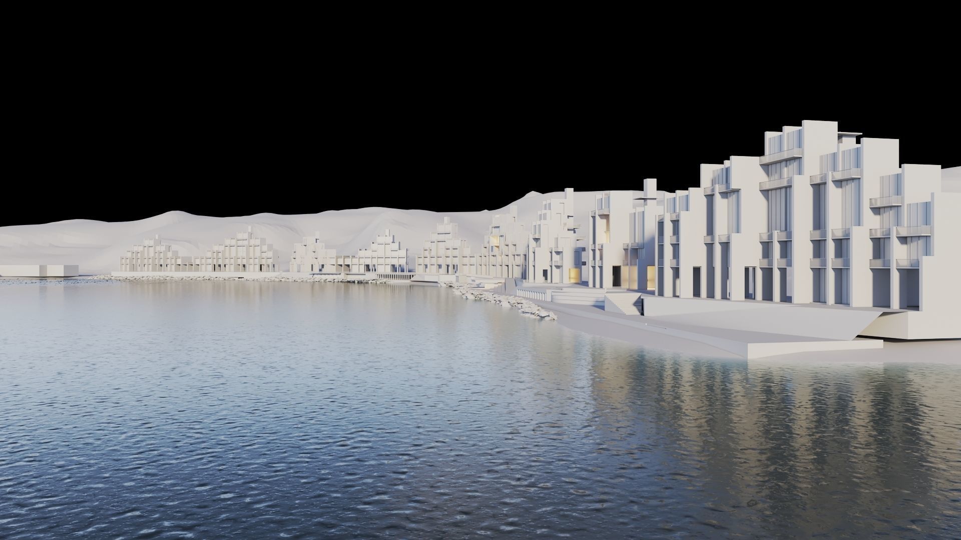 Apartments Buildings in front the beach 3D model_12
