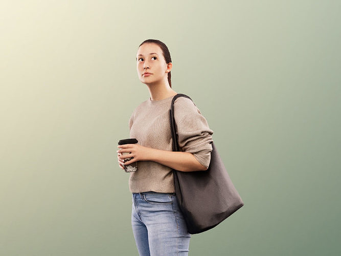 Noelle 12747 - Casual Girl Standing With Coffee To Go Low-poly 3D model
