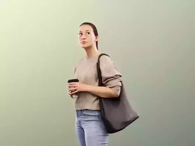 Noelle 12747 - Casual Girl Standing With Coffee To Go Low-poly 3D model