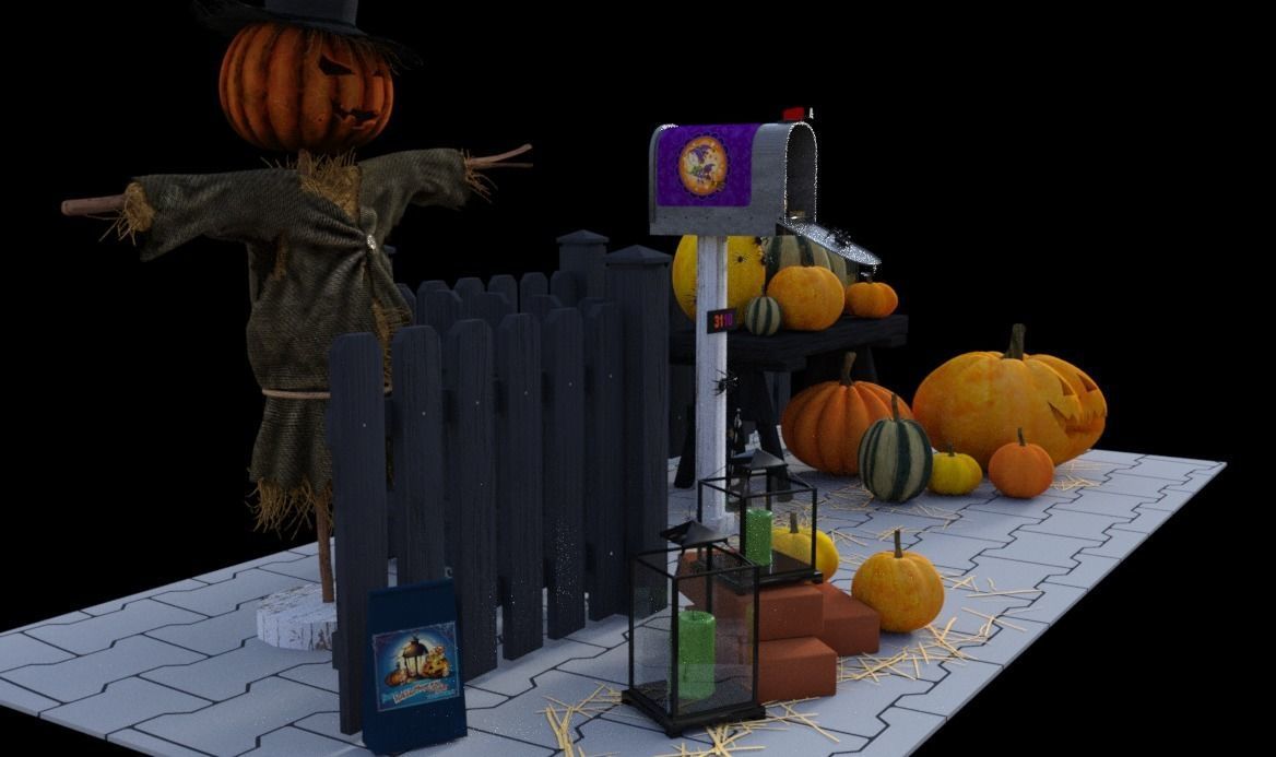 Scene Halloween  Low-poly 3D model_1