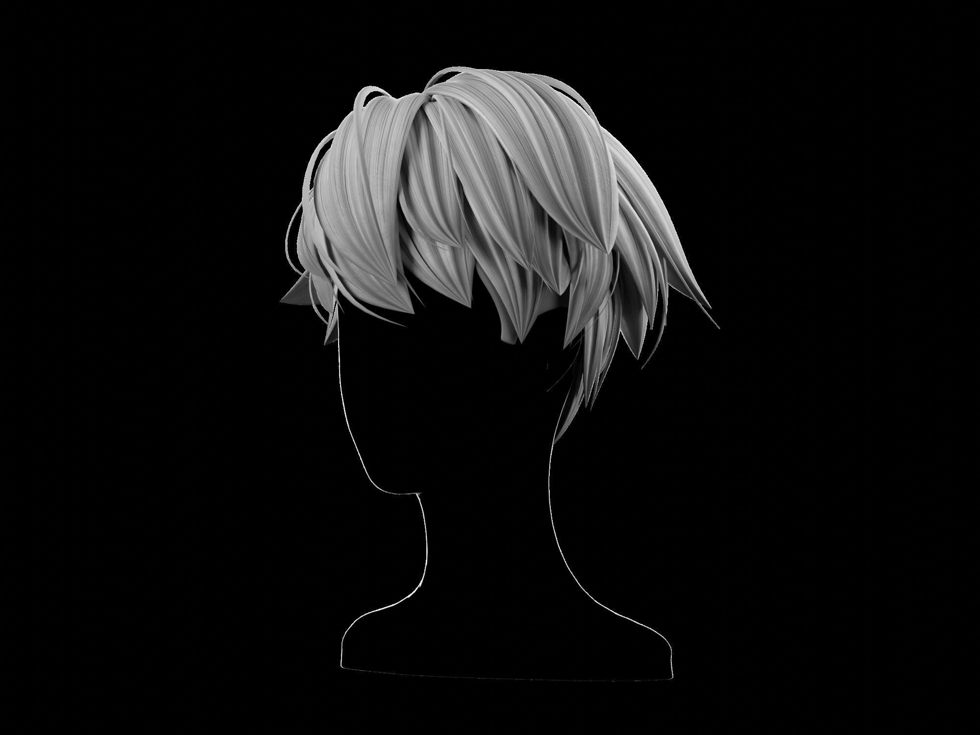 3D anime hair style No 008 Low-poly 3D model_3