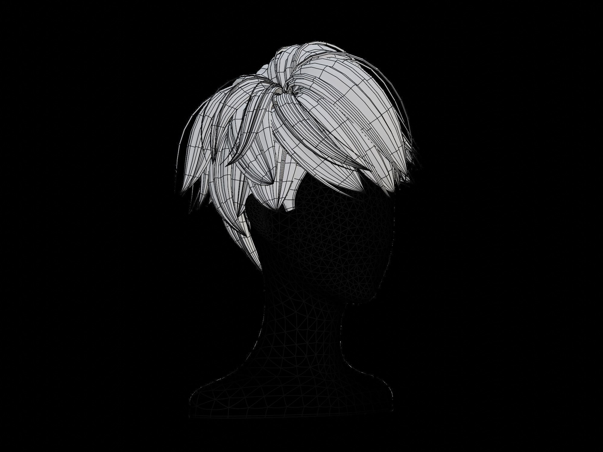 3D anime hair style No 008 Low-poly 3D model_16