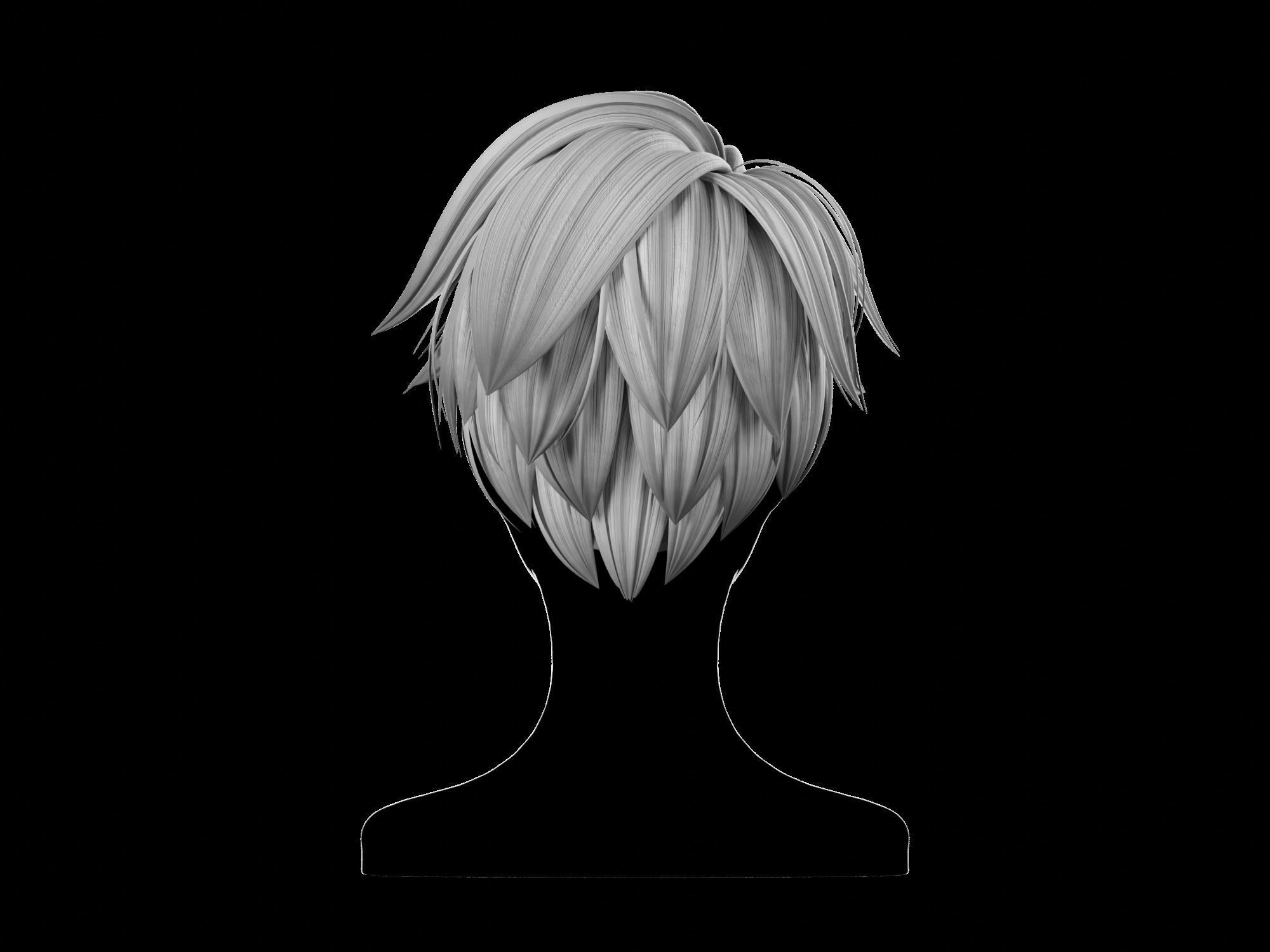 3D anime hair style No 008 Low-poly 3D model_9