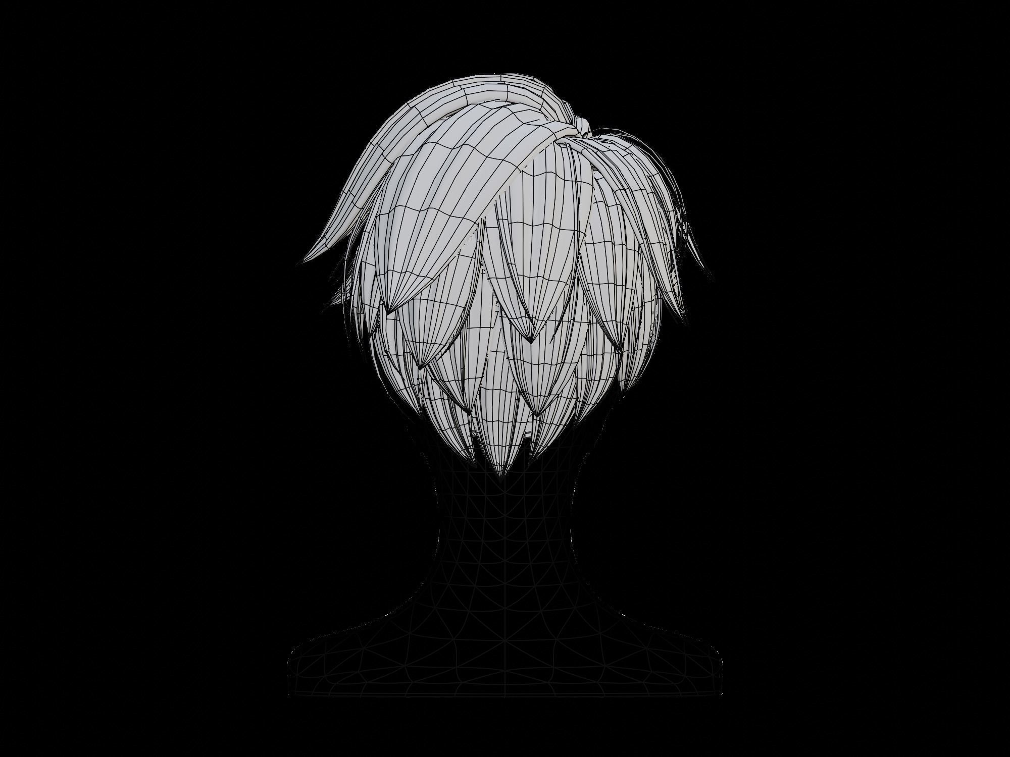 3D anime hair style No 008 Low-poly 3D model_10