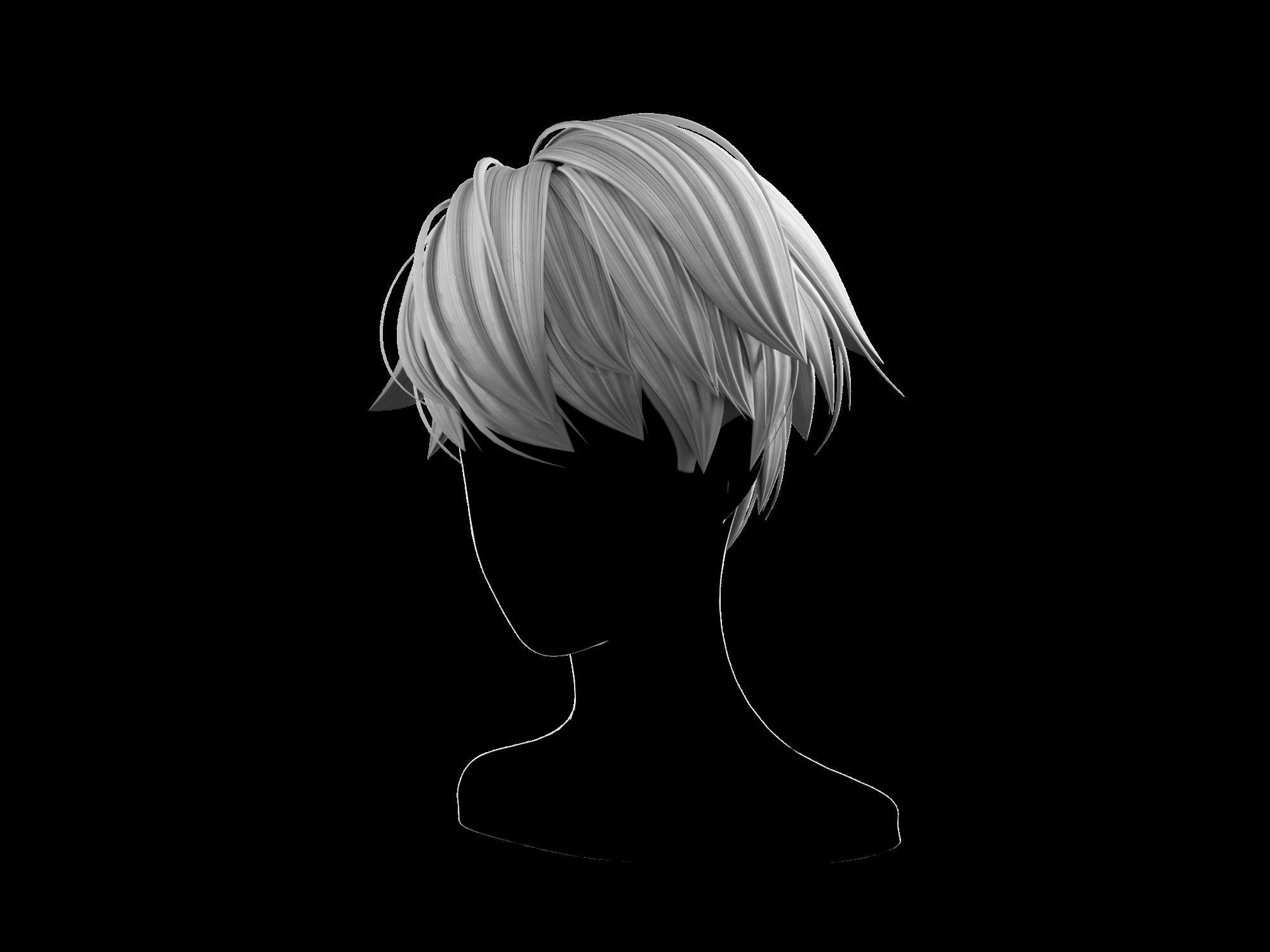 3D anime hair style No 008 Low-poly 3D model_17