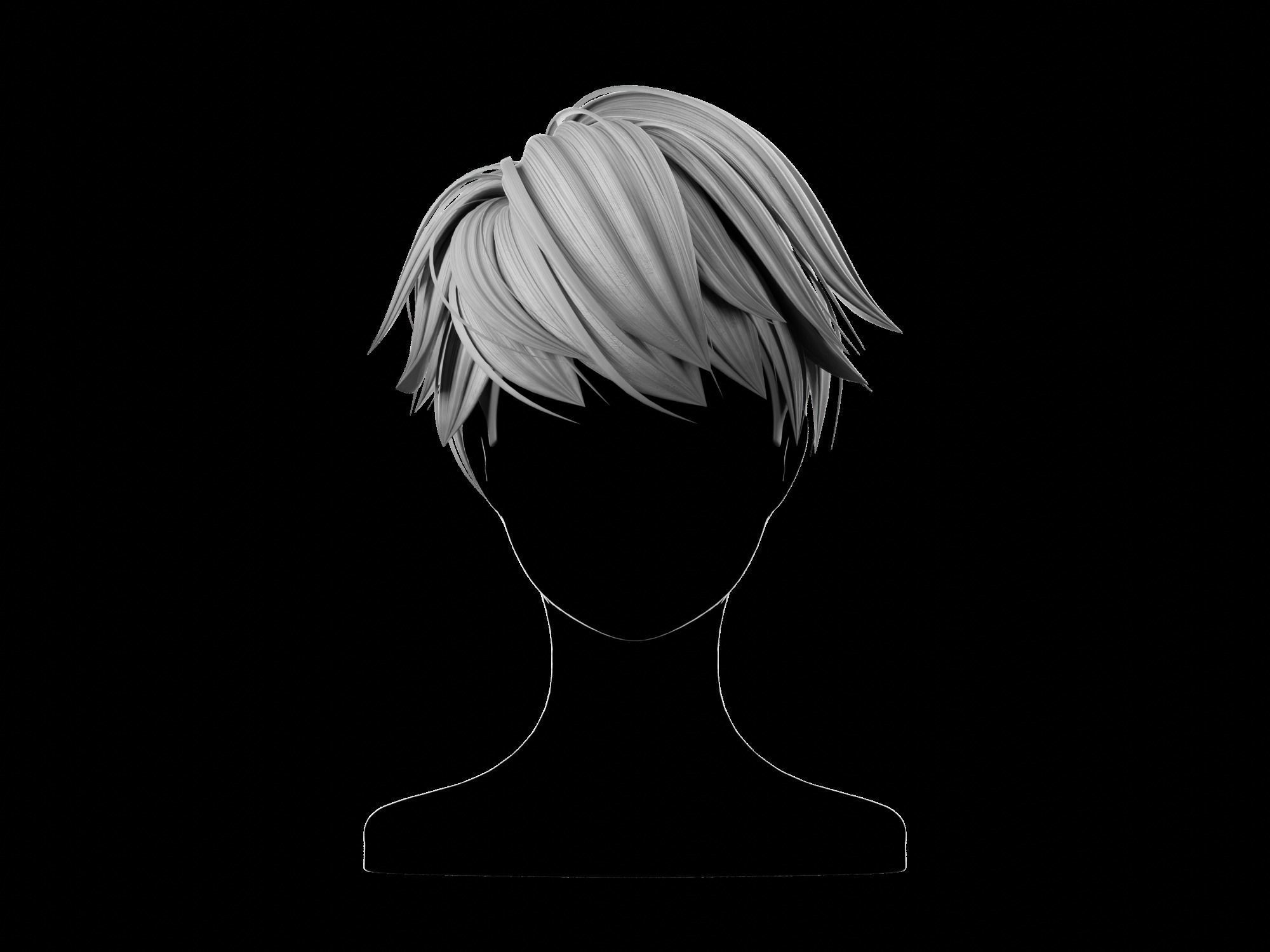 3D anime hair style No 008 Low-poly 3D model_1
