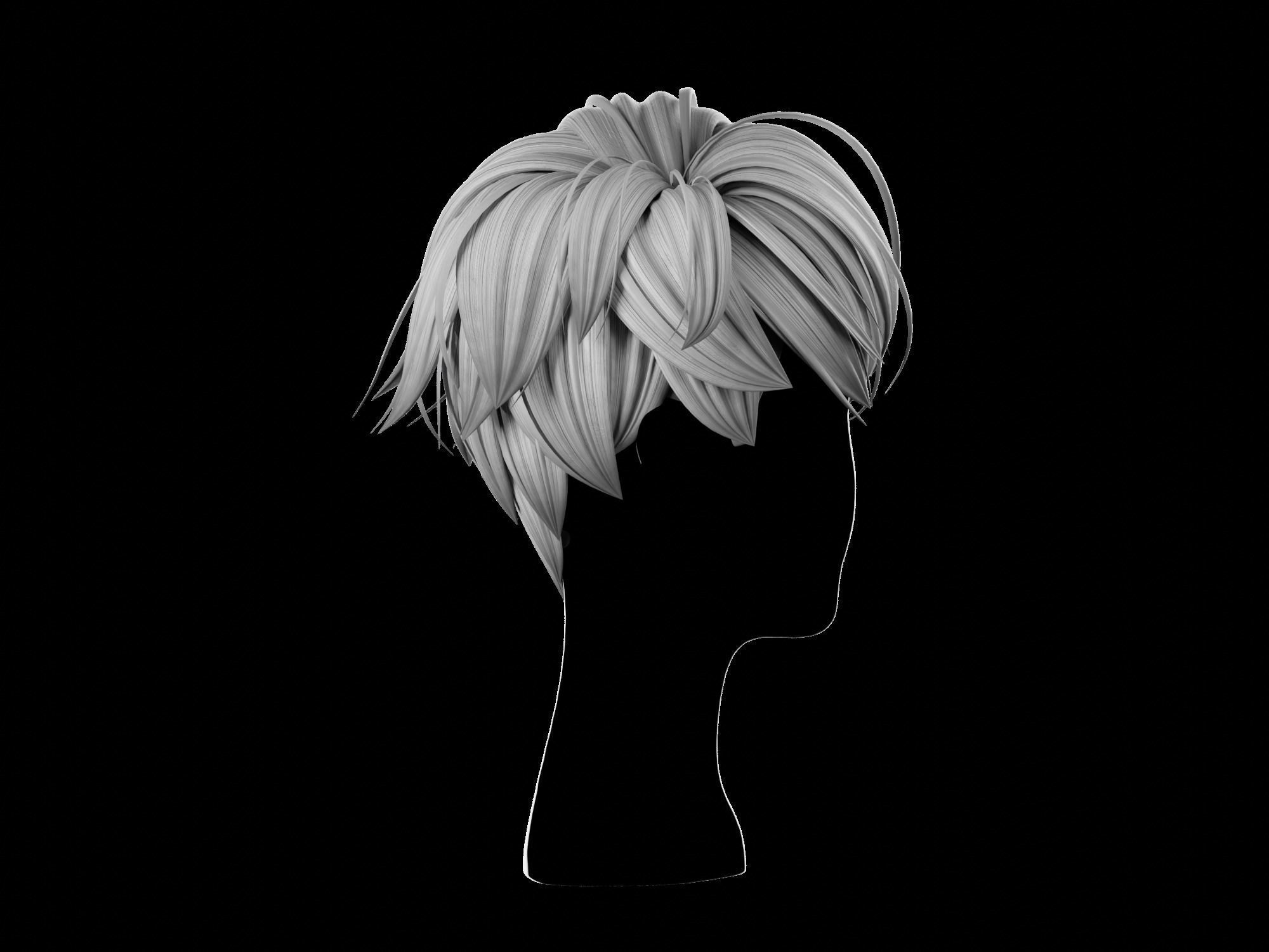 3D anime hair style No 008 Low-poly 3D model_13