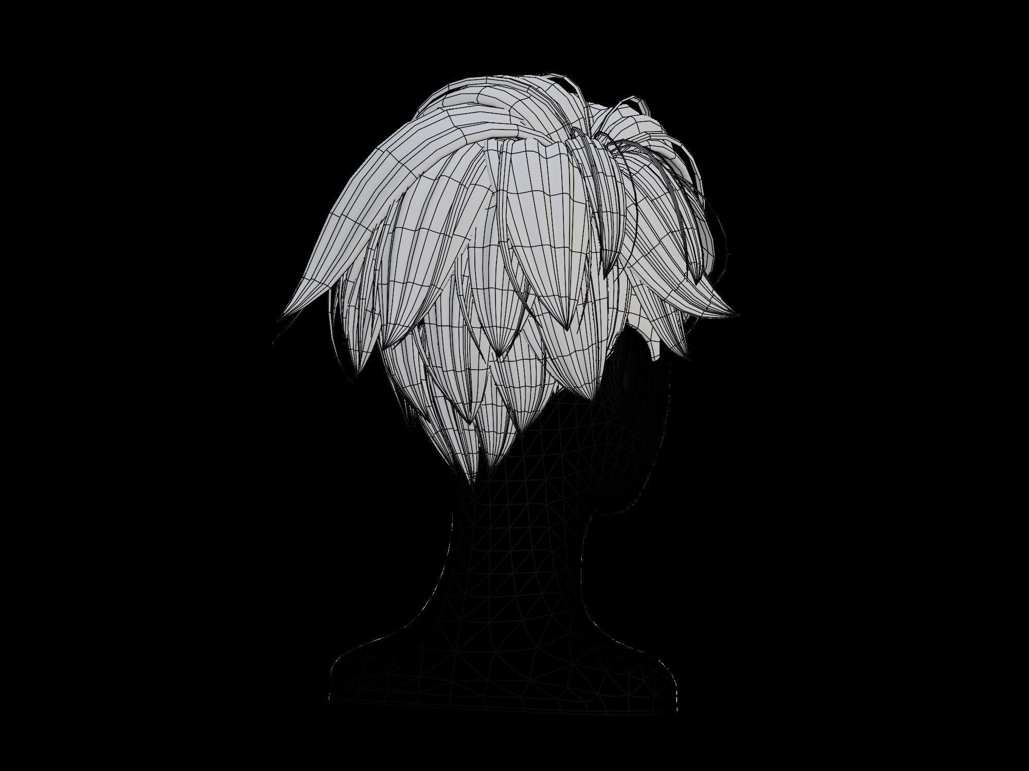 3D anime hair style No 008 Low-poly 3D model_12