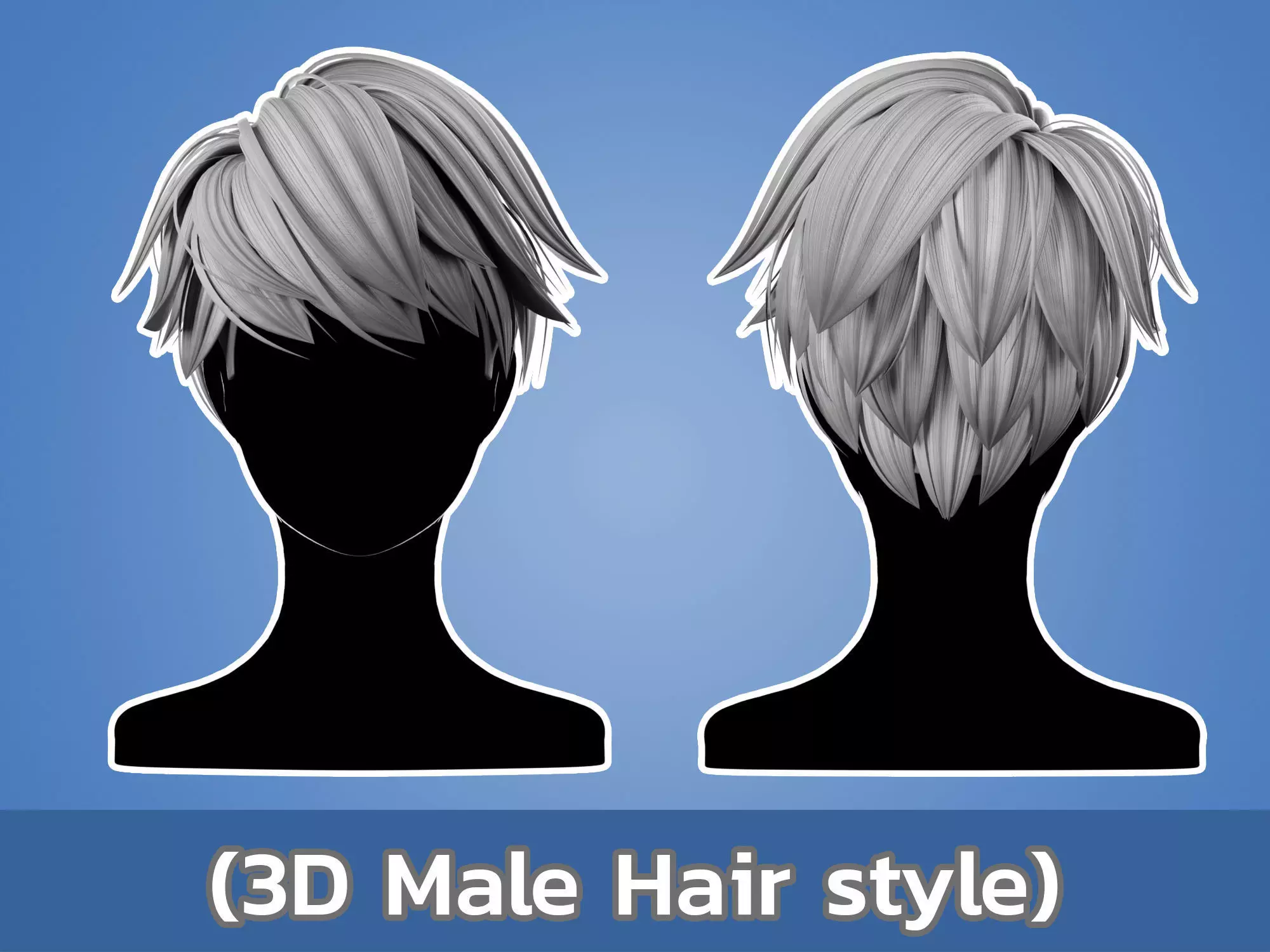 3D anime hair style No 008 Low-poly 3D model_0