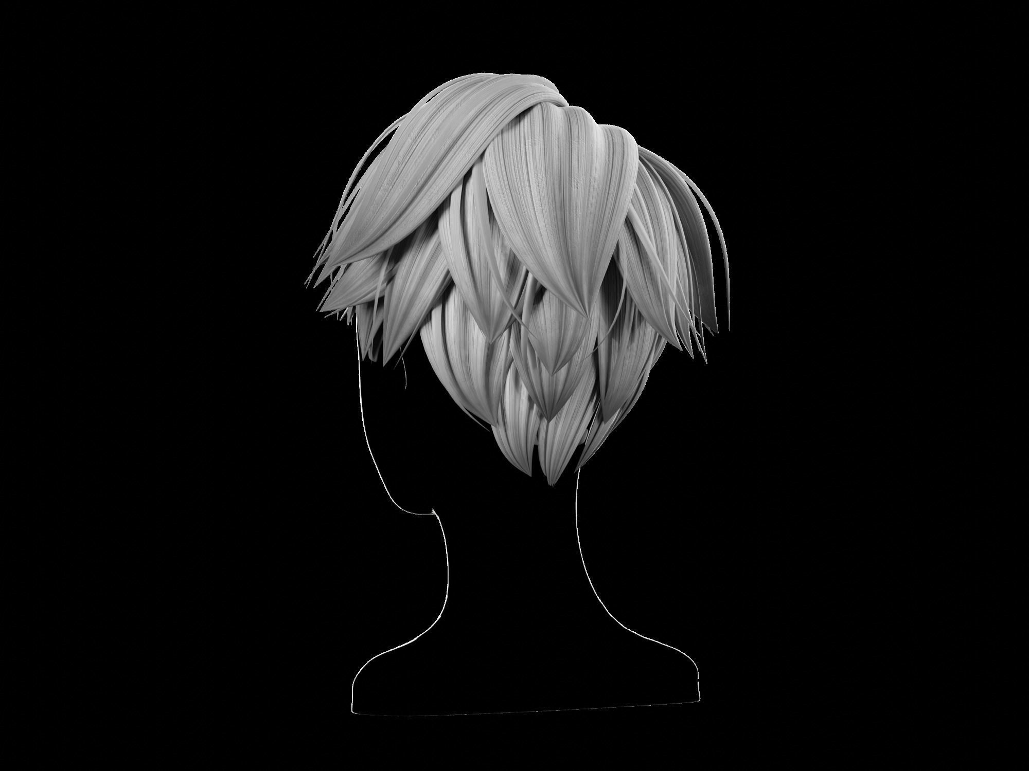 3D anime hair style No 008 Low-poly 3D model_7