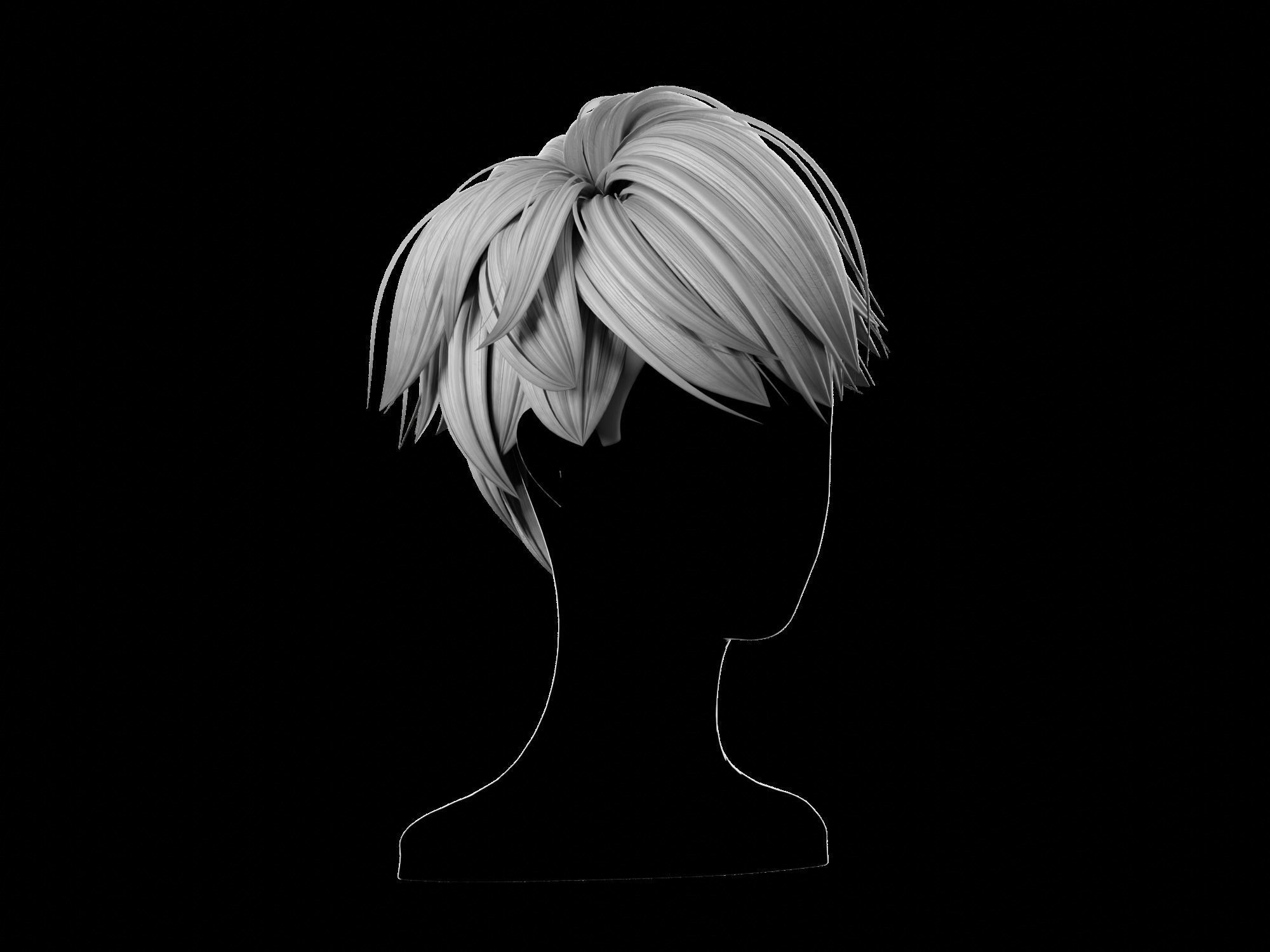 3D anime hair style No 008 Low-poly 3D model_15
