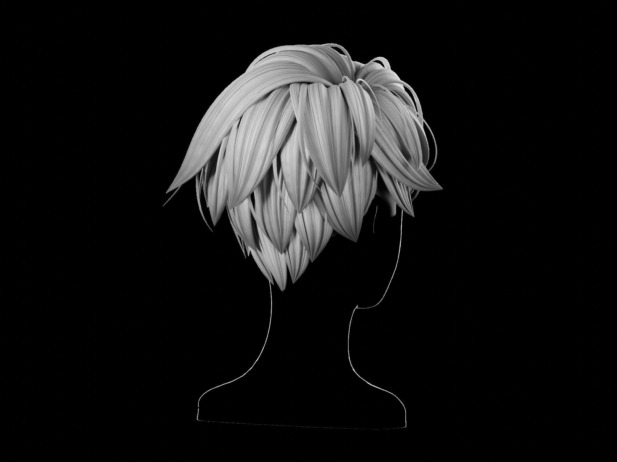 3D anime hair style No 008 Low-poly 3D model_11