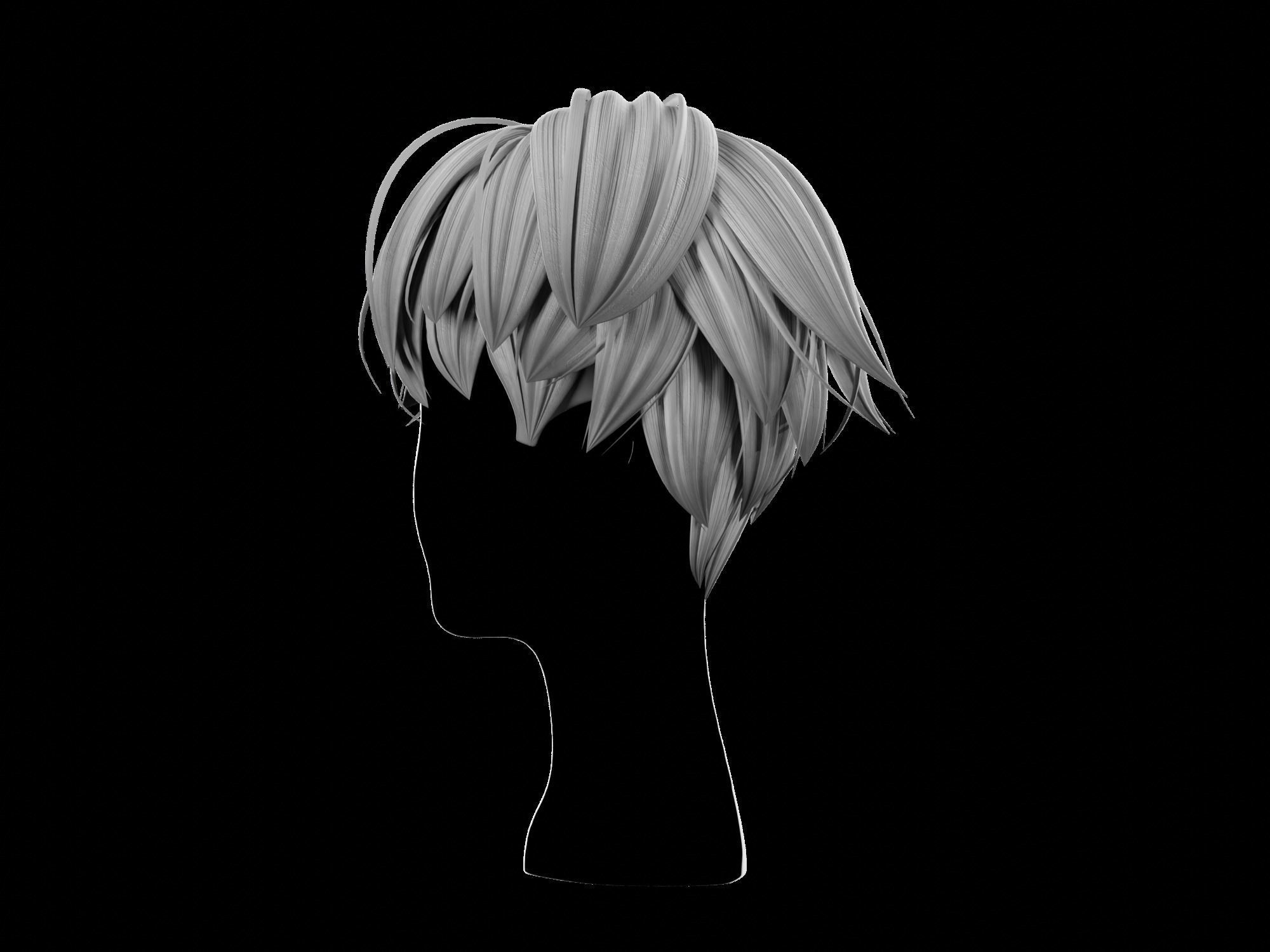 3D anime hair style No 008 Low-poly 3D model_5